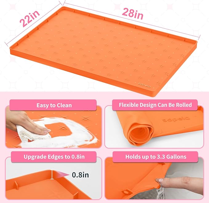 Sdpeia Under Sink Mat for [28" x 22"] Cabinet, Upgraded Silicone Waterproof Mat Kitchen Cabinet Liner Cabinet Protector Kitchen Organizers and Storage