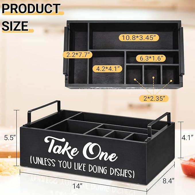 Lzhevsk Paper Plate Holders Silverware Caddy for Countertop, Kitchen Utensil Holder Organizer for Plates, Cutlery, Cups, Fork, Spoon, Wood Utensil Caddy Paper Plates Dispenser for Party Picnic BBQ