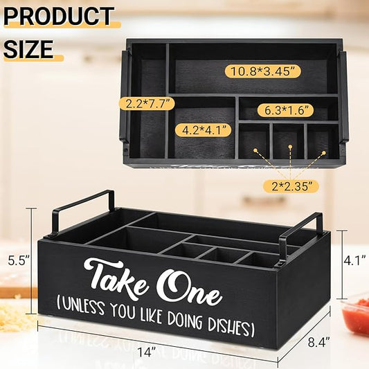 Lzhevsk Paper Plate Holders Silverware Caddy for Countertop, Kitchen Utensil Holder Organizer for Plates, Cutlery, Cups, Fork, Spoon, Wood Utensil Caddy Paper Plates Dispenser for Party Picnic BBQ