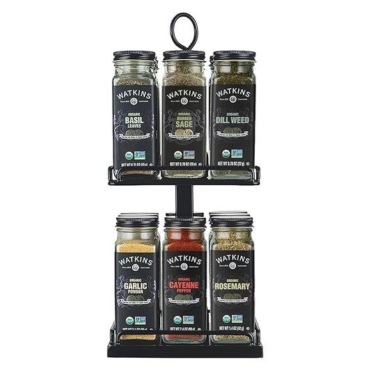 Watkins Countertop Two Tier Rotating Spice Rack, Includes 16 Organic Spices (16608)