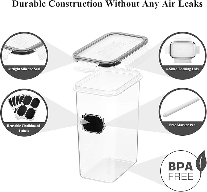 Wildone Airtight Food Storage Containers with Lids, 14PC Plastic Kitchen Storage Containers for Pantry Organization and Storage, Cereal, Flour and Sugar Containers, Include 20 Labels & Pen