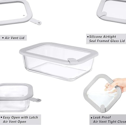 Glass Food Containers with Glass Lid, Microwave Safe Food Storage Container Set, 4 Pack of 35oz, Large Size Airtight Storage Set with Leak Proof Lids, Meal Prep Containers