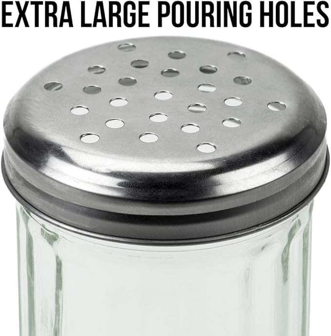 1 Pack of 12oz. Spice & Cheese Shaker|Glass Jar, Metal Lid & Extra Large Holes for Parmesan & Spices by Back of House Ltd.
