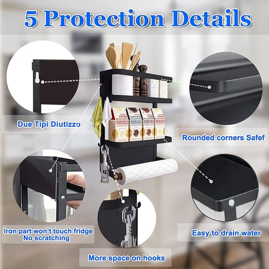Magnetic Spice Rack for Refrigerator Magnetic Paper Towel Holder for Fridge Magnetic Shelf Magnetic Shelves Fridge Magnet Organizer Spice Rack Kitchen Organization Kitchen Storage Black
