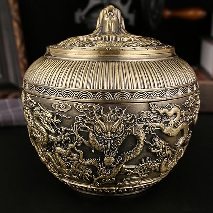 Fockety Tea Canister, Vintage Alloy China Storage, China Dragon Airtight Design Tea Bag Canister, Decorative Loose Tea Storage Container Multipurpose Tea Jar for Kitchen Cabinet