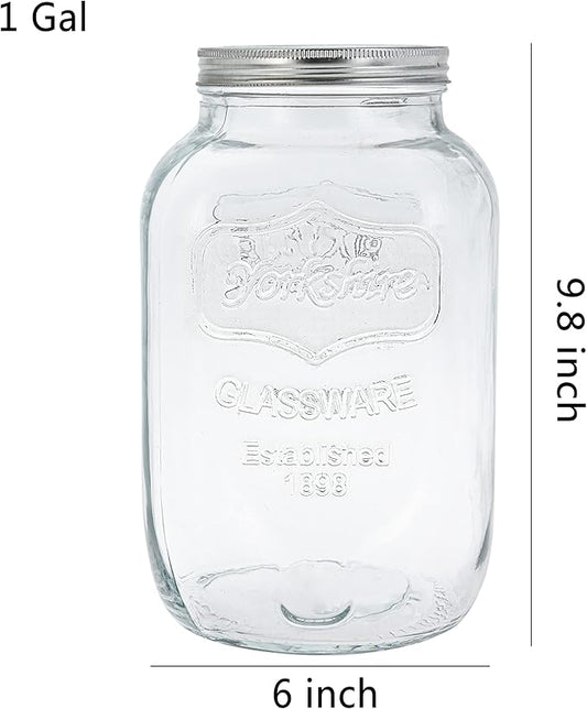 Hyperspace Large Capacity Mason Jar, 1 Gallon Wide Mouth Glass Cookie Jar, Food Container with Screw-on Metal Lid (6PCS, Whole Case)
