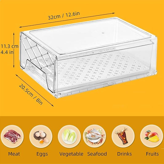 Pantry Organization and Storage, Refrigerator Organizer Bins, Fridge Pull-Out Drawer Containers, Stackable Storage Bins for Kitchen, Cabinet, Closet, Bathroom (2 PACK, 12.6"L x 8"W x 4.4"H)
