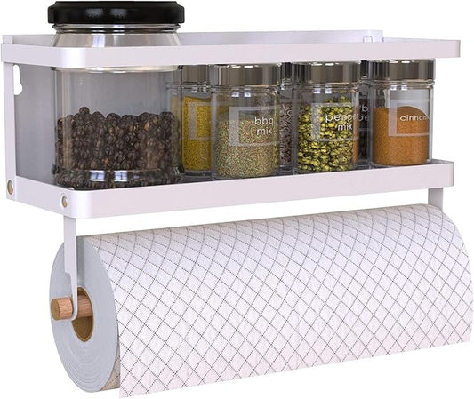 Magnetic Spice Rack Organizer Single Tier Refrigerator Spice Storage Shelf, Easy to Install The Side of The Refrigerator Can Hold spices, Jar of Olive Oil (White, With hook)
