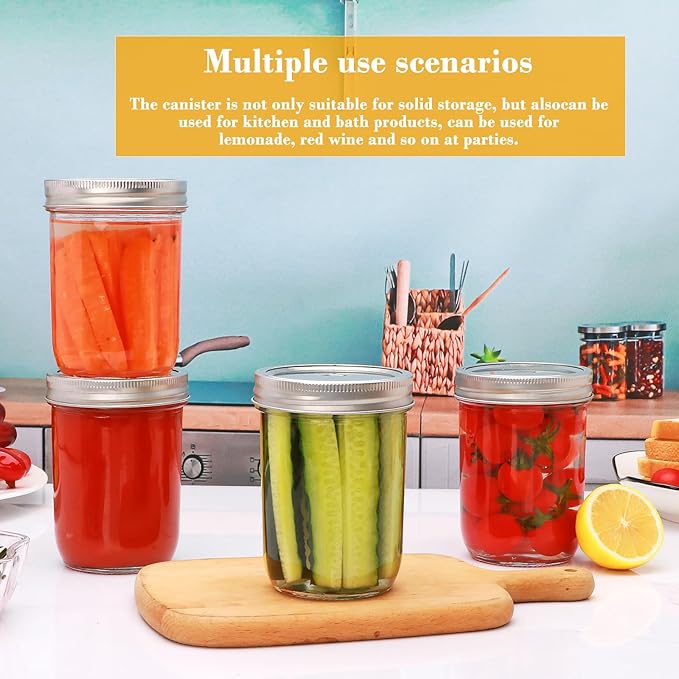 Wide Mouth Mason Jars,Canning Jars with Lids,Clear Glass Pint Jars 16oz with Sticker and Spoon for Canning, Fermenting, Jam, Honey, Wedding Favors, Sauces, DIY,Snacks, Candies and More(4pack)