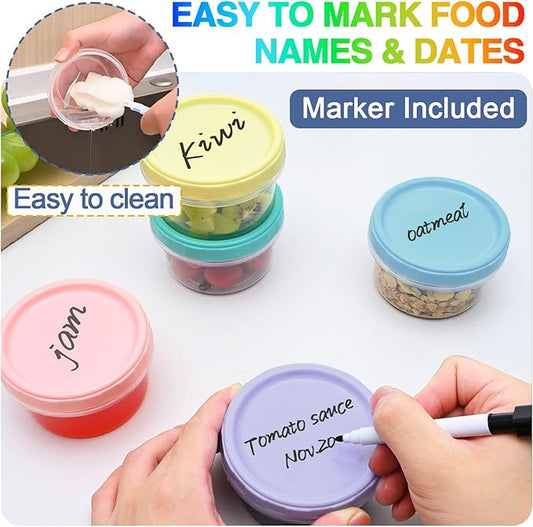 24pcs 8 oz Plastic Containers with Screw Lids, Reusable Clear Food Storage Containers with Pen and Brush for Snack Salad Fruit, Leakproof Small Freezer Containers, Microwave & Dishwasher Safe