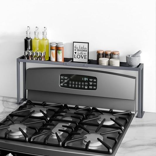 Bumusty Spice Rack Shelf for Kitchen Stove, 32" Stove Top Shelf, Stove Shelf for Back of Stove, Over the Stove Shelf, Kitchen Organizers, Oven Shelf for Top of Stove, Grey