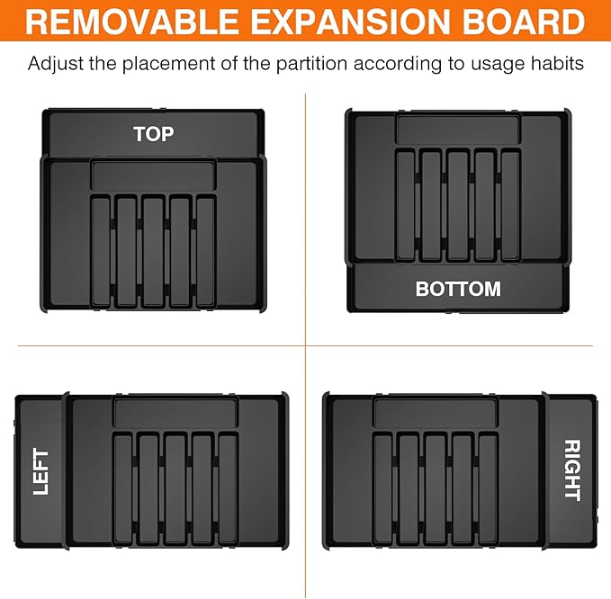Large Silverware Drawer Organizer, Expandable Utensil Tray for Kitchen, BPA Free Adjustable Flatware and Cutlery Holder with Dividers, Storage and Organization for Spoons, Forks, Knives (6-9 Slots)