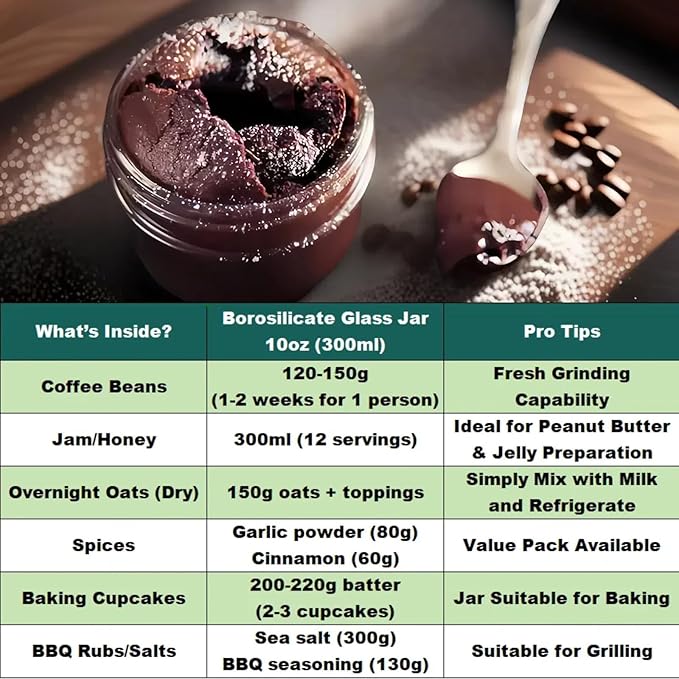 10oz Borosilicate Glass Jars with Lids - Freezer to Oven Safe(-4°F to 446°F), Airtight Meal Prep Containers for Overnight Oats, Snacks, Coffee, Microwave & Dishwasher Safe (6pack)