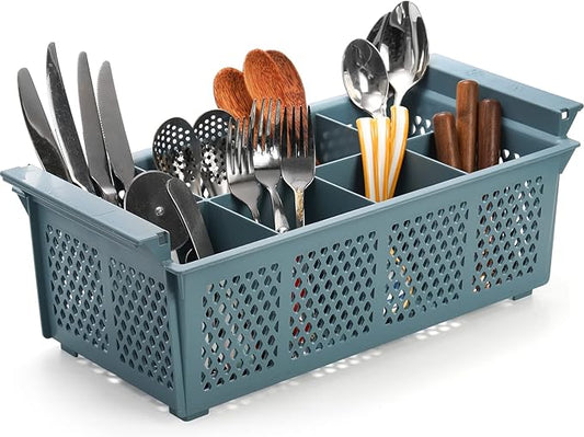 Nicunom Utensil Caddy Silverware Holder with 8 Slots, Kitchen Cutlery Organizer for Spoon, Napkin, Fork, Knives, Cups - Flatware Rack Condiment Caddy for Camping RV BBQ Picnic Party