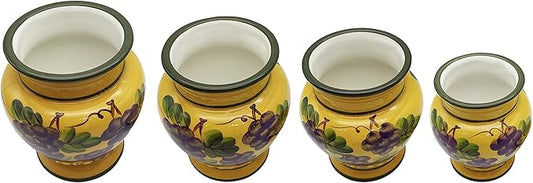 Tuscany Grape Hand Painted Ceramic 4PCs Canister Set with Lid, Kitchen Storage Jar, Food Storage Container, Airtight Storage Container With Rubber Seal