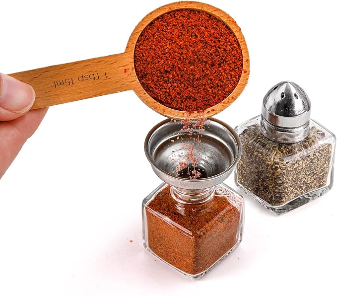 ZEAYEA Set of 24 Small Salt and Pepper Shakers, 0.5 oz Mini Glass Seasoning Jars with Funnel, Glass Cube Body Spice Shakers for Wedding, Party, Restaurant, Home Kitchen Supplies