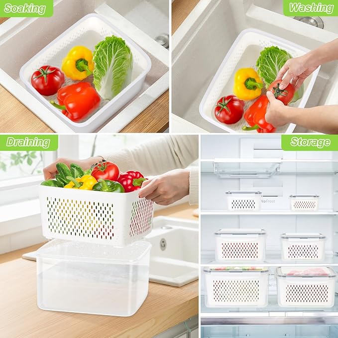 12 Pieces Fruit Storage Containers For Fridge, BPA-Free Fresh Food Containers with Removable Colanders and Airtight Lids, Keep Fresh for Fruit Berry Produce Vegetable, Dishwasher & Microwave Safe