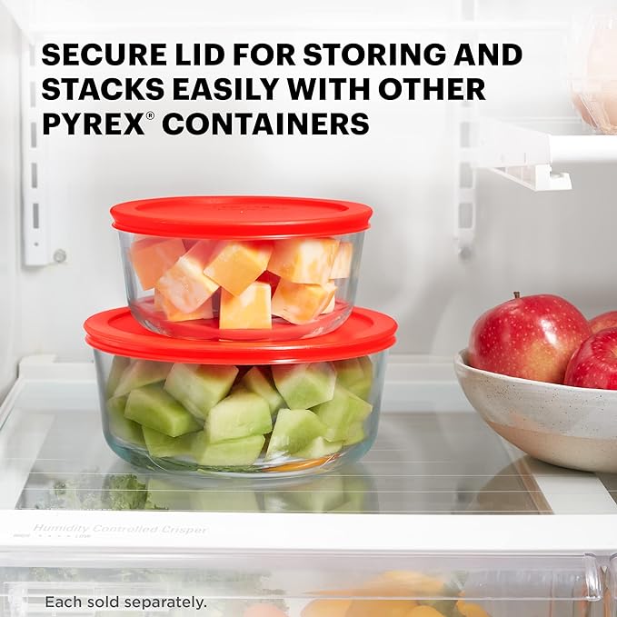 Pyrex Simply Store Glass Food Storage Container, Snug Fit Non-Toxic Plastic BPA-Free Lids, Freezer Dishwasher Microwave Safe, 4 Cup (Pack of 4)