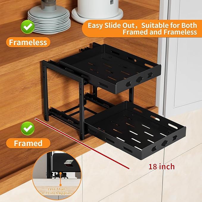 RCHYFEED Pull Out Spice Rack Organizer for Cabinet, 2-Tier Heavy Duty Slide Out Spice Rack for Inside Cabinets & Pantry, Kitchen Seasoning Organizer Vertical Spice Racks,9.5" Wx10.8 Dx9.7 H,Black