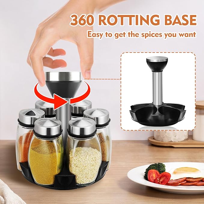 Revolving Countertop Spice Rack,Rotating Spice Organizer Storage Racks for Cabinet, Kitchen Seasoning Rack with Jars, Spice Tower, Spinning Spice Holder Shelf