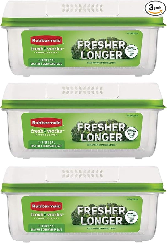 Rubbermaid FreshWorks Produce Saver, Large Storage Containers With Lids, Pack of 3, 6-Piece Set