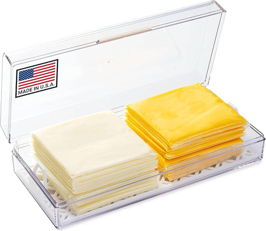 Cheese Keeper | Storage Container for Fridge | Food Box with Hinged Lid and Removable Tray | Sliced Cheese Organizer | Made in USA