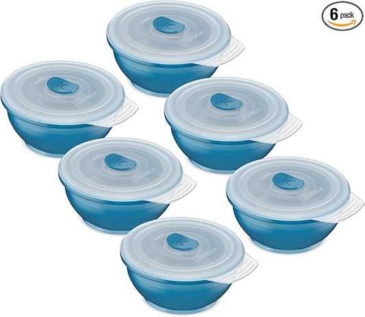 Collapsible Food Storage Containers - Silicone Container Bin Sets with Lids for Kitchen, Camping & Camper RV Accessories, Freezer and Microwave Safe Storage Bowl Set, Stackable Space Saving Bins