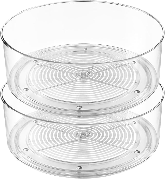 Lazy Susan Organizer, 2pcs 360 Degree Rotating Turntable Organizer, Round Plastic Clear Lazy Susan Turntable Food Storage Container for Kitchen, Fridge Organizer