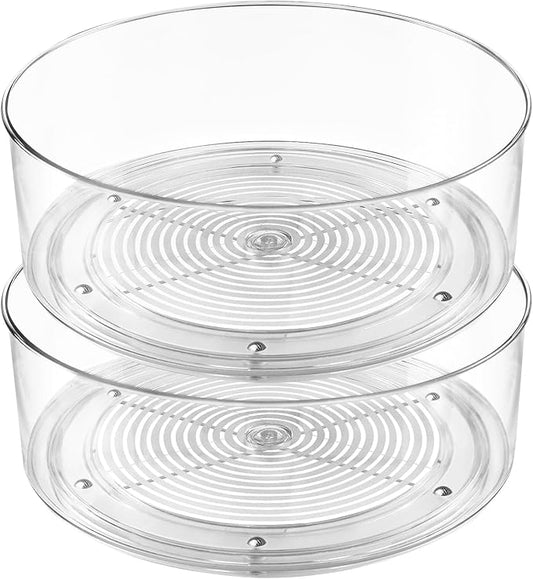Lazy Susan Organizer, 2pcs 360 Degree Rotating Turntable Organizer, Round Plastic Clear Lazy Susan Turntable Food Storage Container for Kitchen, Fridge Organizer