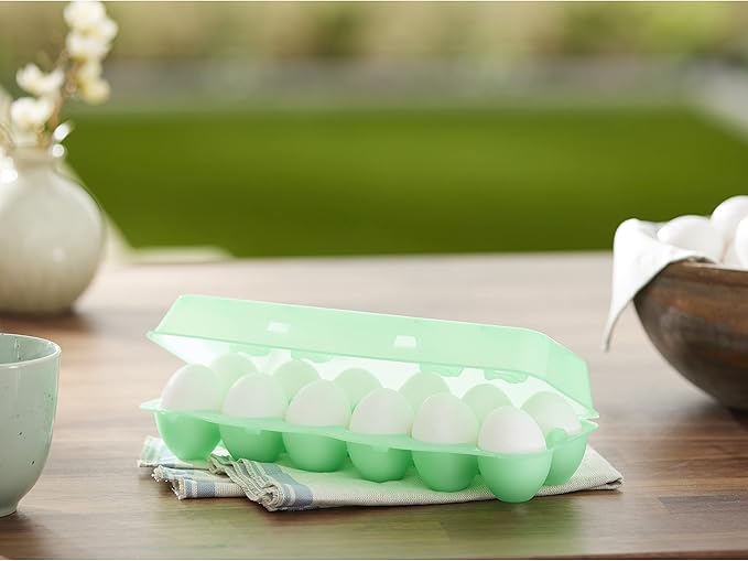 Tuff Stuff TS-ETS12 Reusable Carrier Washable Storage Container Empty Plastic Chicken Egg Carton Tray with Lid, 12 Eggs, Green