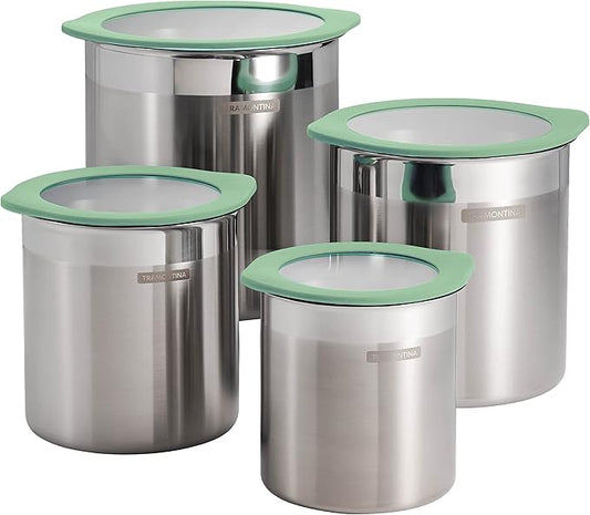 Tramontina 4 Pc Stainless Steel Canister Set Mint Green, 80204/025DS