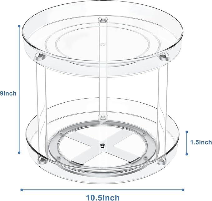 Lazy Susan Organizer 2 Tier, Round Plastic Turntable Organizer Organization Storage Container Bins,Spinning Organizer for Spices,Vanity Countertop Makeup Organizing(2 Tier 10.6 inch)