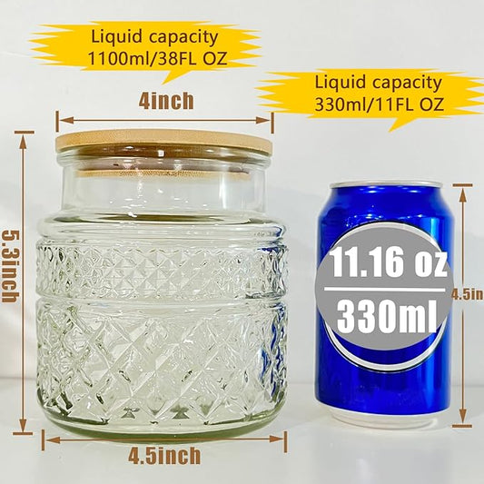 Vintage Glass Jar with Lid Spoon 38 OZ Round Thick Glass Storage Jars Airtight Lids Clear Decorative Canister Container for Food Candy Cookie Sugar Coffee Tea Nuts Snack Dog Treat Vase