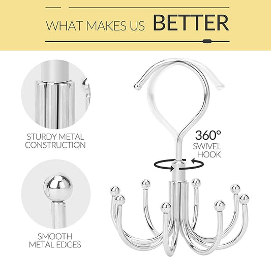 2 Pack Belt Hanger, Space Saving Belt Organizer for Closet, Max 48 Storage Capacity, Rotating Belt Rack Closet Organizers and Storage for Hanging Belt, Ties, Silver