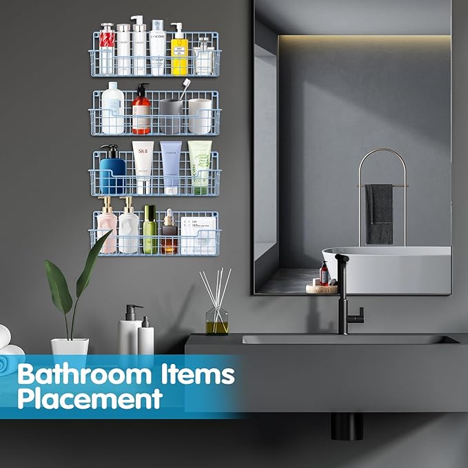 Spice Rack Wall Mount, 2 Packs Spice Organizer for Kitchen and Cabinet Door, Hanging Storage Rack for Wall Saving Space in Kitchen Bathroom, Restroom and RV, Light Blue