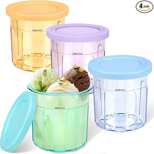 16oz ice cream Containers Replacement for Ninja Creami Pints and Lids - 4 Pack, Compatible with NC301 NC300 NC299AMZ Series Ice Cream Makers, Airtight, Leak Proof & Dishwasher Safe