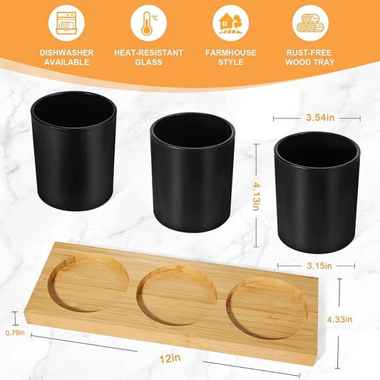 Silverware Organizer Countertop, 4 Pieces Utensil Holder for Kitchen Counter, Silverware Caddy for Party with Bamboo Tray, Farmhouse Black Utensil Holder Storage Organizer
