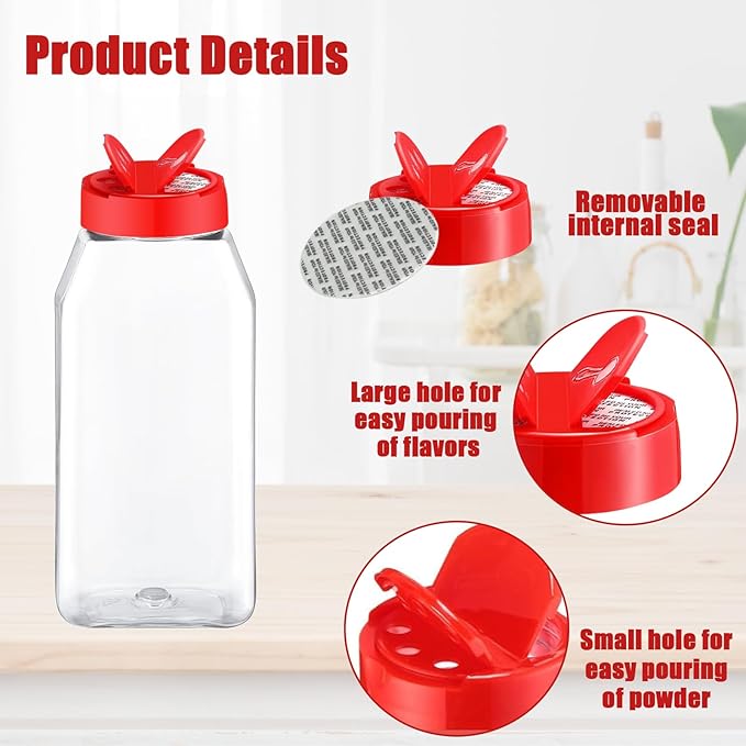Ysglory 28 Pack 16 Oz Plastic Spice Jars Bottles Containers with Red Cap Empty Seasoning Bottles Large Clear Spice Shaker and Stickers for Storing Spice, Salt, Herbs