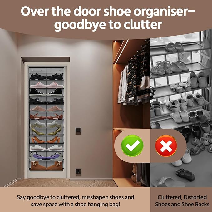 12 Pocket Over the Door Shoe Organizer,Reusable Breathable Large Mesh Bag Men's & Women's Sneaker Organizer,Shoe Organizer for Kids,Hanging Shoe Storage Hanging Bag (Gray)