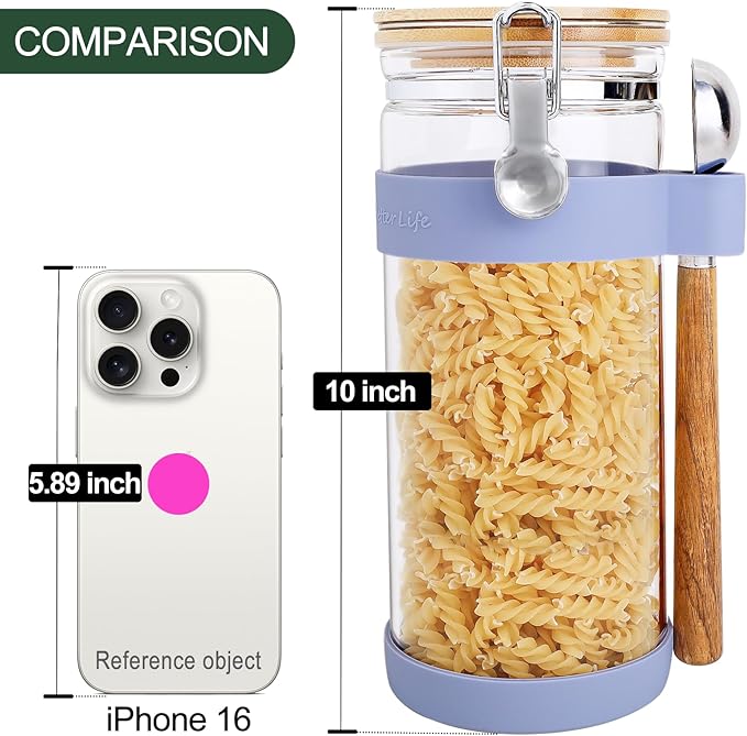 KKC HOME ACCENTS Air Tight Glass Food Storage Canstier with Scoop,Airtight Sealed Glass Jar Canister with Clamp Lid for Cereal,Pasta,Coffee Bean,Matcha,Loose Leaf Tea,Flour,Brown,50 Fluid Ounce