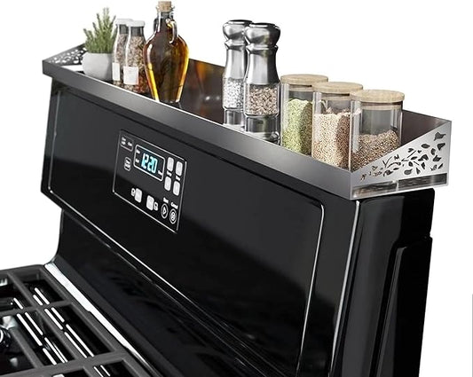 Stove Top Shelf for Stove Top, 30" Length, Spice Rack Organizer Over the Stove, Spice/Condiments/Seasoning Shelf for Kitchen Organization (Non Magnetic Stainless Steel)