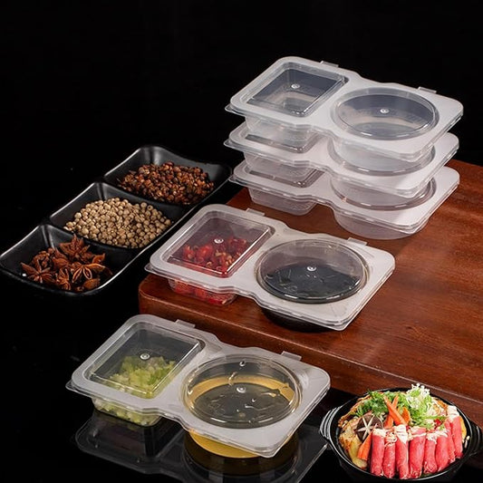 15 Set Reusable Snack Containers,2-Compartment Dipping Container with Lid,reusable Snack Pack Containers for Sauces,Refrigeration, Portion Control, Outdoor Takeaway
