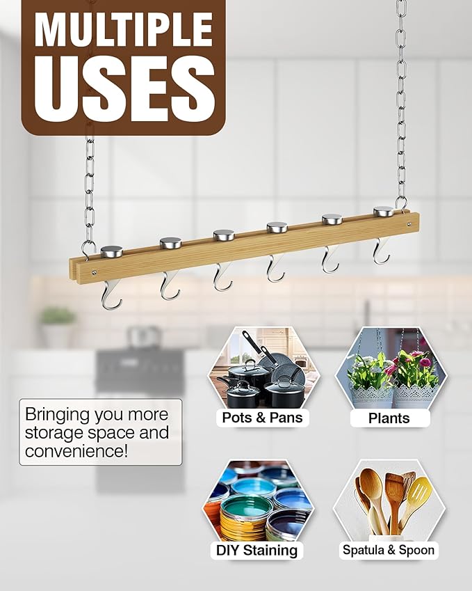 Cooks Standard NC-00269 Standard, Single Bar, 36-Inch Ceiling Mounted Wooden Pot Rack, Brown