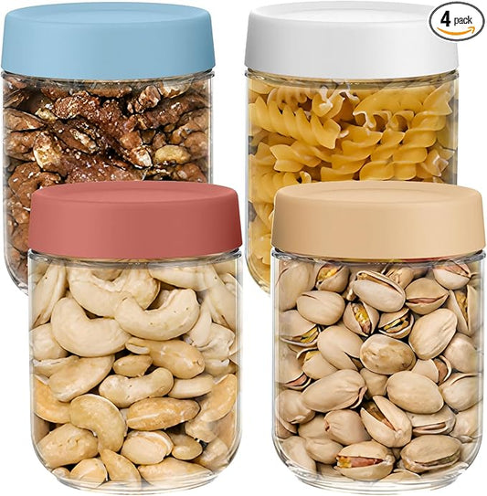 16 oz Overnight Oats Containers with Lids, Wide Mouth Glass Mason Jars with Airtight Lids for Meal Prep, Yogurt, Pudding & Snacks– Leak-Proof, Reusable Glass Food Storage, Set of 4