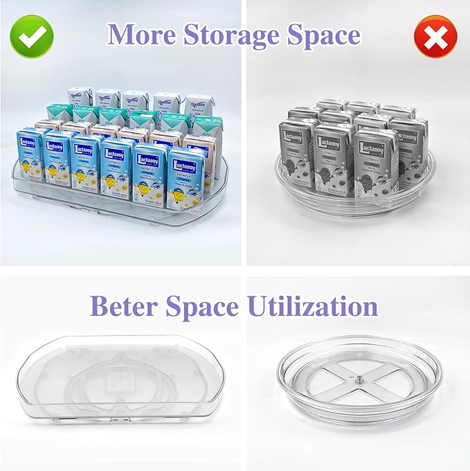 360° Rotating Lazy Susan Turntable - Multifunctional Rectangular Organizer for Refrigerator, Cabinet, Pantry, and Kitchen Countertop (15.2" x 11.4", 2 Pack)