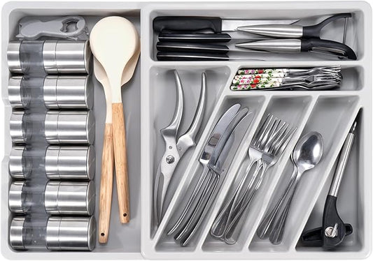 Li&Zhao Silverware Organizer - Expandable Kitchen Drawer Organizer Cutlery Drawer Organizer Flatware Organizer for Drawer Utensil Tray for Kitchen Plastic Silverware Holder for Spoons Knives Forks
