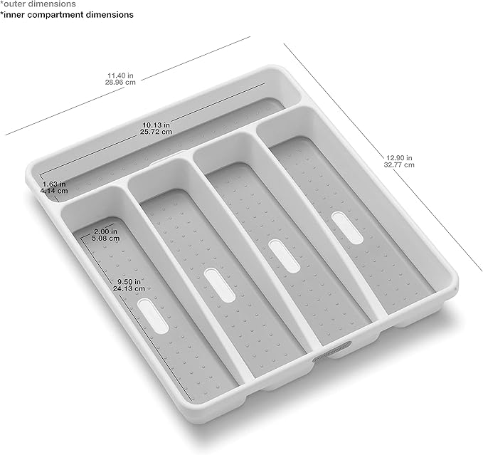 madesmart Classic Small Silverware Tray - White | CLASSIC COLLECTION | 5-Compartments | Icons help sort Flatware, Utensils and Cutlery | Soft-grip Lining and Non-slip Feet | BPA-Free