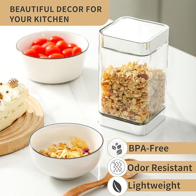 Glass Storage Jars-Large Kitchen Glass Canisters with Airtight Lids -Coffee Pasta Sugar Tea Snack Nuts Cookie Flour Food Container - Set of 3， Silver