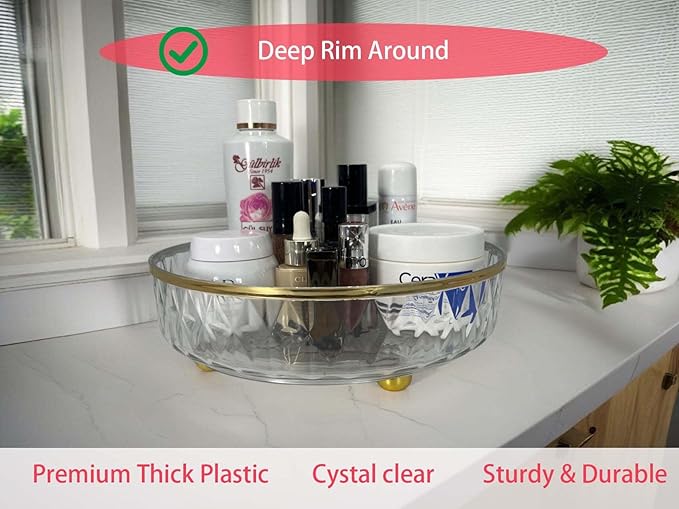 Baimuli Lazy Susan Organizer for Cabinet 2 Pack, 10.6" Clear Lazy Susan Turntable Rotating Organizer, Plastic Organization and Storage Spinning Spice Rack for Kitchen, Bathroom, Pantry, Fridge, Table