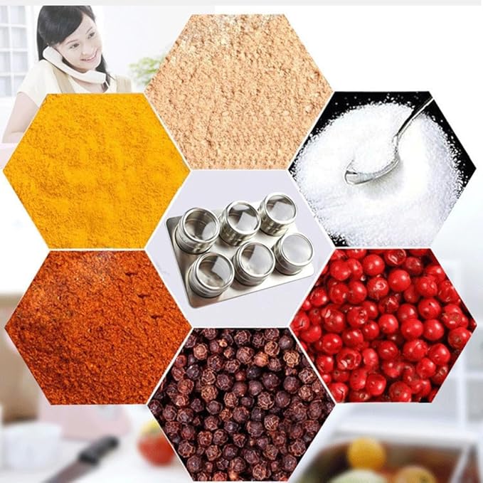 XZJMY Set of 4 Magnetic Spice Tins with Metal Wall-Plates,Stainless Steel Spice Container Storage Box with Transparent Lid for Storing Herbs, Spices and Other Seasonings